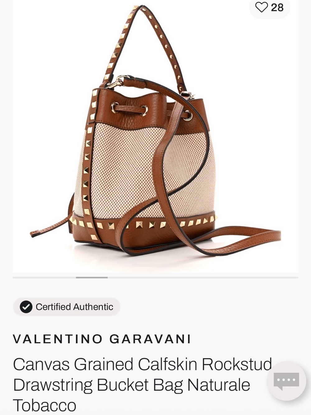 ISO Valentino Garavani Naturale Canvas & Tobacco Leather Rockstud Bucket Bag